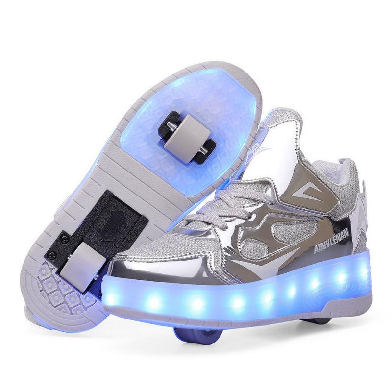 Новые кроссовки на колесиках, двухколесные, с подсветкой, роликовые кроссовки для мальчиков, коньки для девочек, мужская и женская обувь на колесиках, одноколесные 27