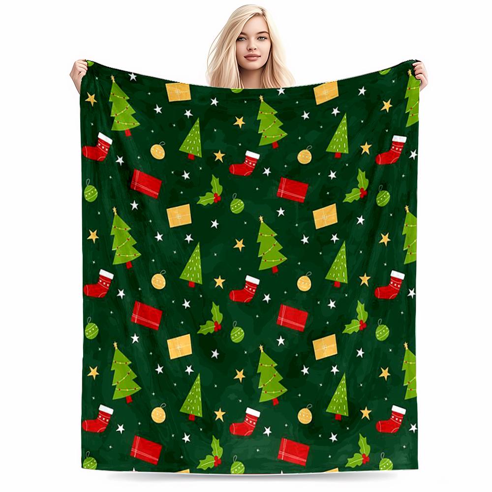 Festive Christmas Patterned Keep warm -Flannel blanket for bedroom, living room, sofa, and nap