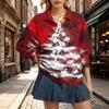 Women's Christmas Print Long Sleeve Top Casual Loose Fit Lapel Collar Blouse for Fall and Winter