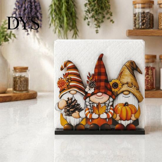 Decorative Tissue Storage for Countertop Thanksgiving Solid Wood Napkin Holder, Fall Harvest Gnome Scarecrow Turkey Table Decor Dispenser, Waterproof