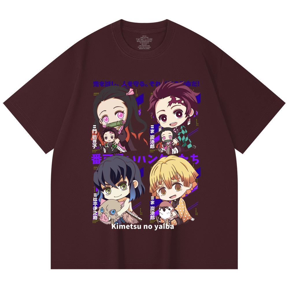 230 Gsm 100% Cotton Demon Slayer V80 Hashiras Chibi Print Unisex Heavy Cotton T Shirt