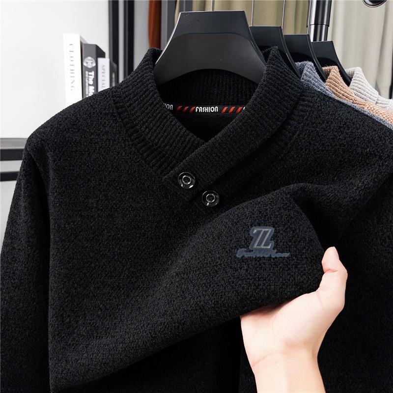 

Designer Original Men s Scarf Collar Hoodie Knitted Sweater Winter Arrival Exquisite Letter Print Plush Fashiona Men s Wear 4XL чорний