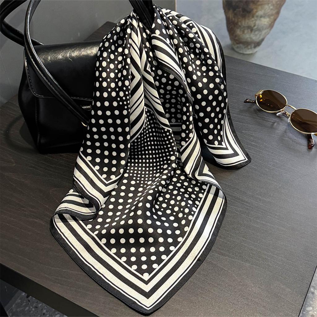 Luxury 100% Mulberry Silk Scarf Women Dot Print Bandana Shawl Lady Neckerchief Handkerchief Female Decorative Wrap 53cm