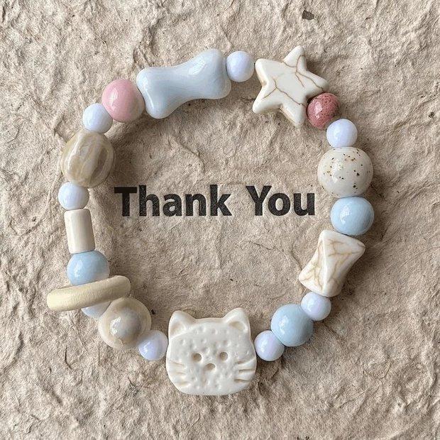 New Arrival: Ceramic Biscuit Kitten Beaded Bracelet - Versatile and Fresh