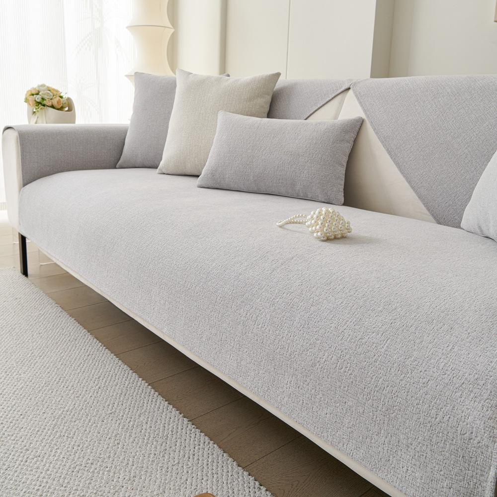 Universal Non-Slip Sofa Cushion Dark Gray Leather Backrest Armrest Cover Towel Four Seasons Simple Design 70X70