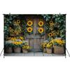 Mocsicka Spring Backdrop Yellow Sunflowers Natural Pastoral Retro Wooden Door Decorations Birthday Party Photography Backgrounds