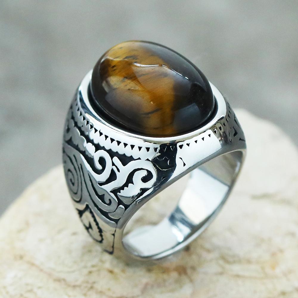 316L Stainless Steel Ring With Black Onyx & Turquoise High Quality Jewelry Factory Direct Sale