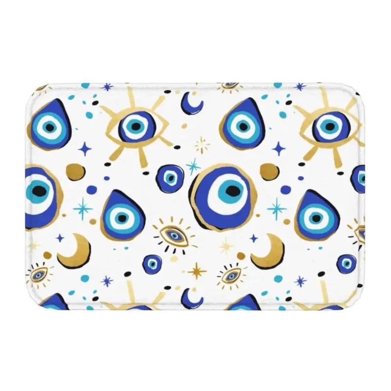Custom Greek Turkish Evil Eye Doormat Mat Anti-Slip Mediterranean Style Kitchen Bathroom Living Room Rug Carpet 40*60cm