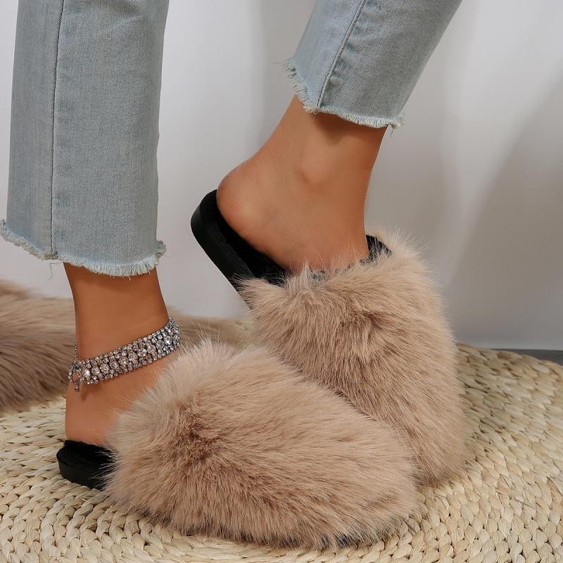 Luxury Fluffy Long Plush Indoor Slippers Women 2025 Winter Thicken Warm Faux Fur Slides Soft Sole Flat Heels Postpartum Shoes