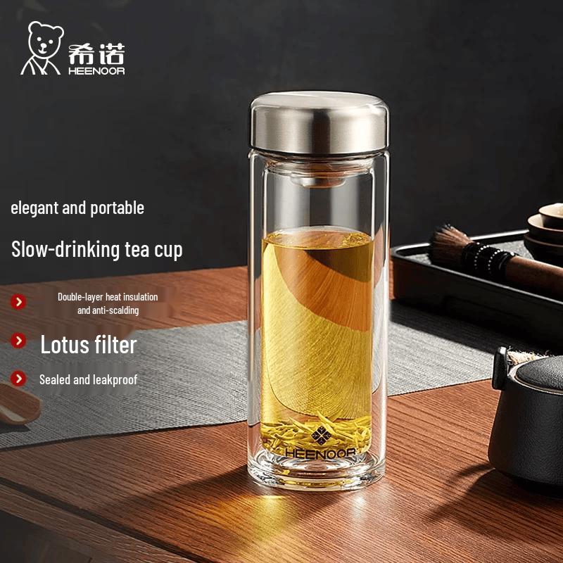 XINO Double-Layer High Borosilicate Glass Tea Bottle