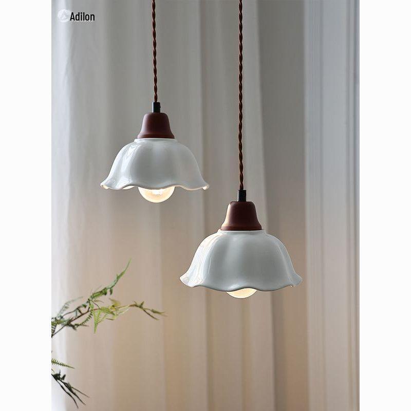 Japanese Wabi-Sabi Style Solid Wood Pendant Light for Dining Tables, Bars, Hallways, and Bedrooms - Nordic Ceramic Retro Design