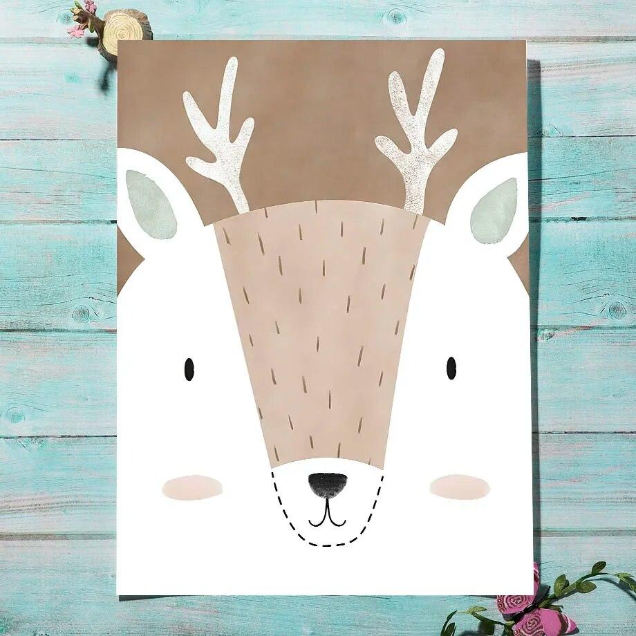 Deer Fox Rabbit Bear Hedgehog Woodland Nursery Wall Art Print Canvas Painting Nordic Poster Wall Pictures Baby Kids Room Decor