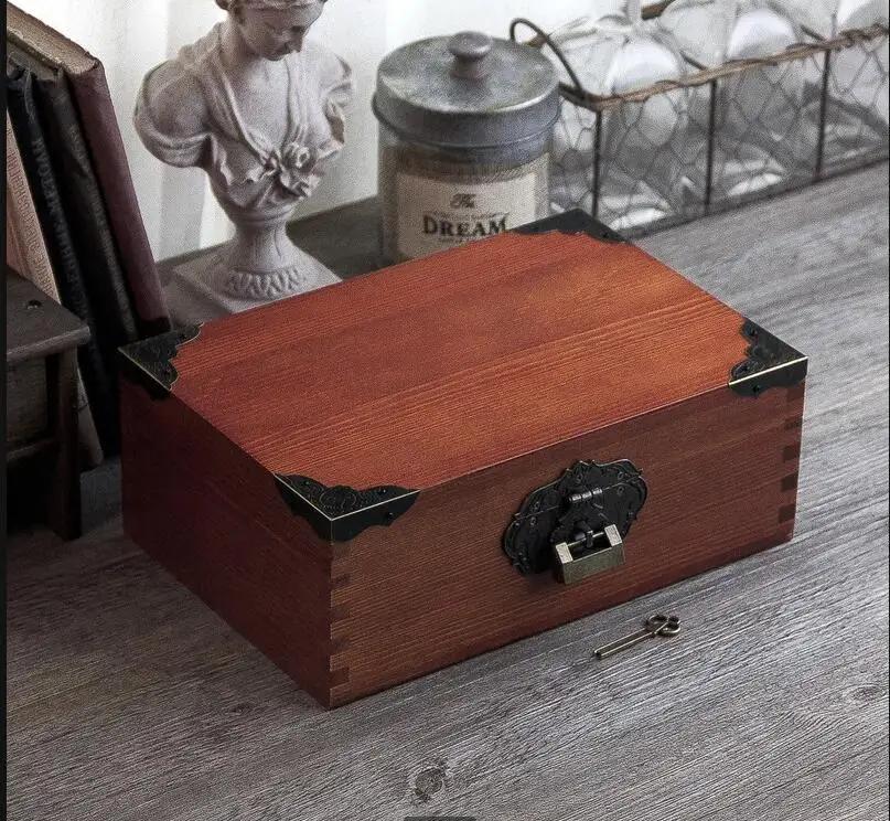 Rectangular Wooden Box Retro Storage Sundries Organizer Jewelry Boxes Cosmetic Containers