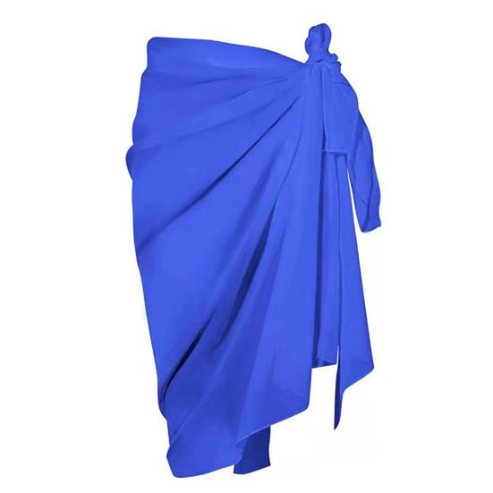 Solid Color Side Lace-up Cover Up Skirt See-through Chiffon Wrap Scarf Skirt