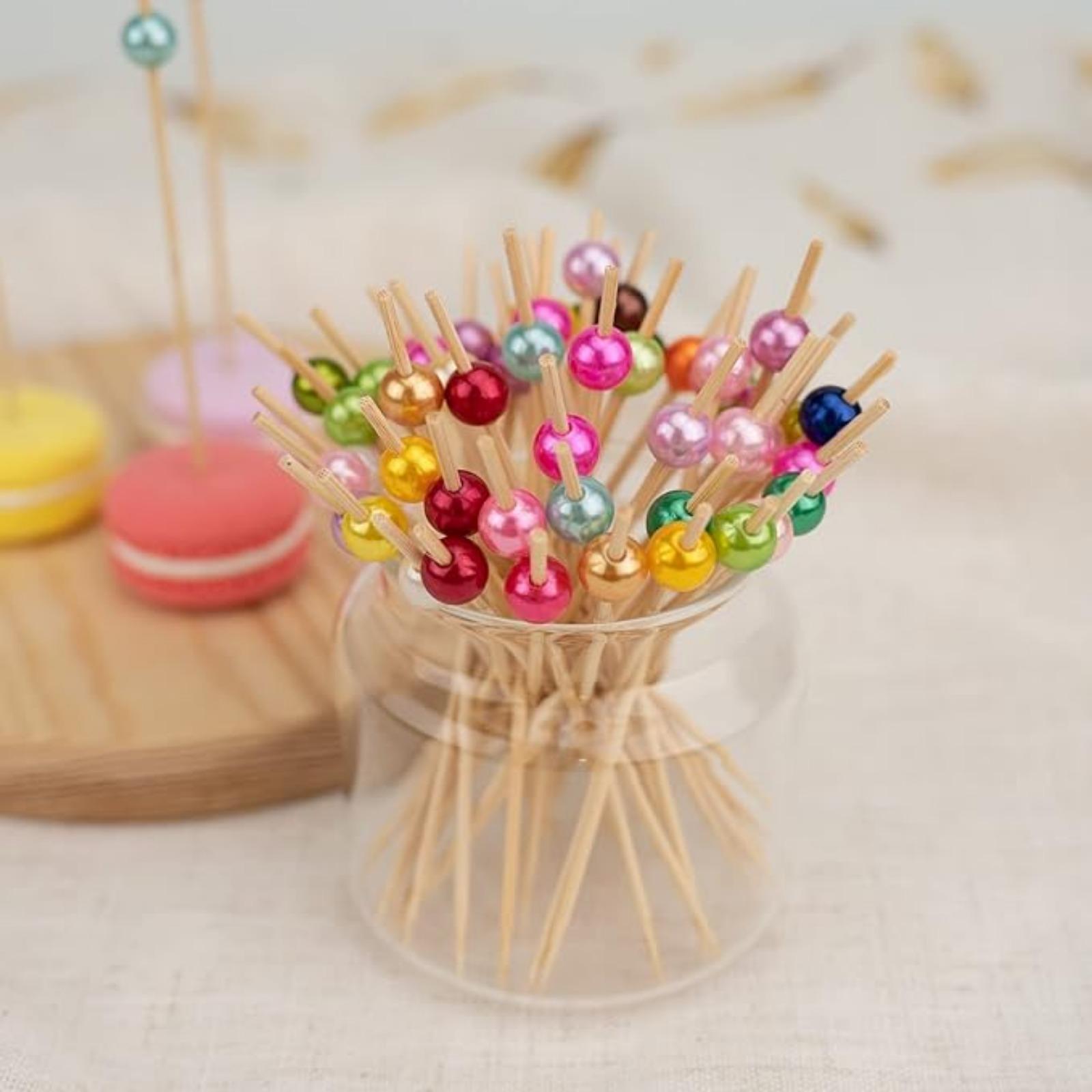 

100 Fancy Toothpicks for Appetizers, Counts Cocktail Picks, Pearl Wooden Sticks for Party Supplies, Valentine s Day Food Picks for Party різнокольоровий