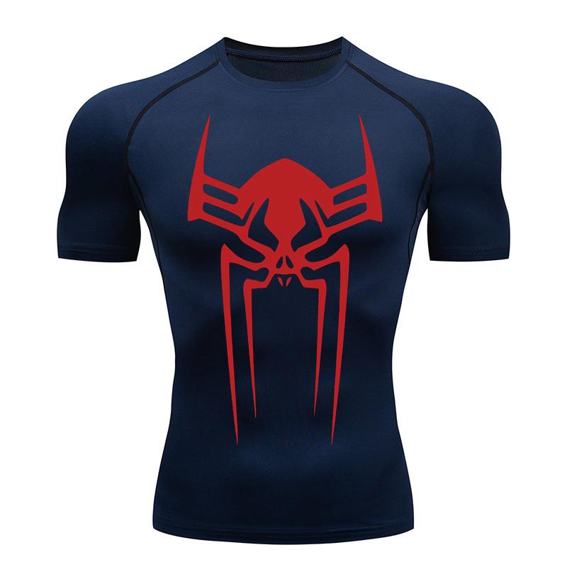 Spider Print Gym Workout Rash Guard for Men Athletic Quick Dry Stretchy Compression Shirts Undershirts Baselayers Tshirts Tops