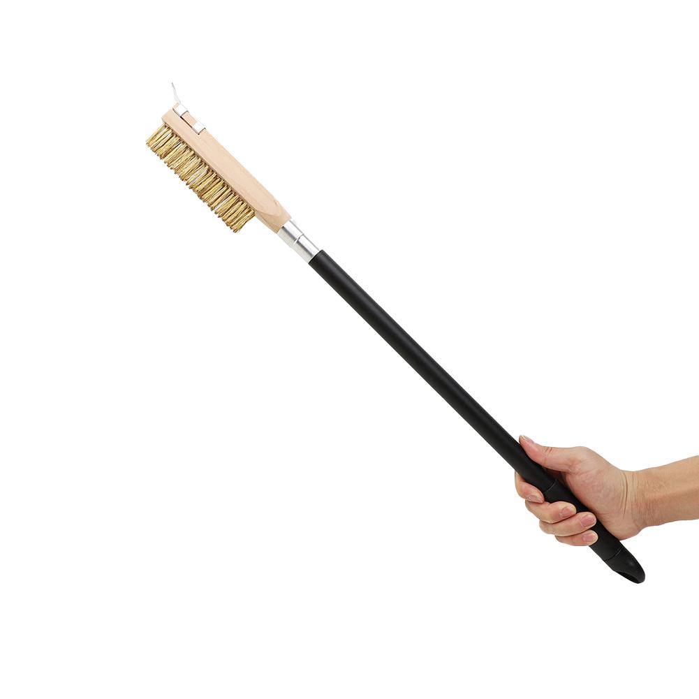 Innovative Pizza Oven Brush with Removable Aluminum Handle Steel Scraper Brass Bristles Comfortable Grip Effective Cleaning