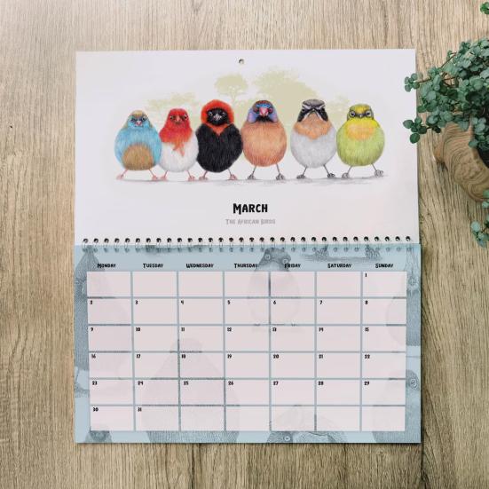 Cute Little Birdies Wall Calendar 2026 Illustrated Monthly Art Calendar Home Office Decor with Large Grids