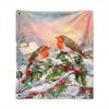 Watercolor Winter Town Blanket Christmas Birds Holly Berries Plants Soft Cozy Warm Throw for Bed Sofa Travel Gift