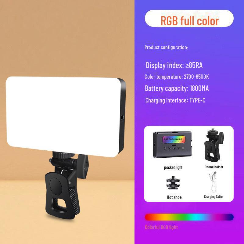 Trefarget RGB Oppladbart Mini Klype Selfie Fyllys for Mobil og Kamera
