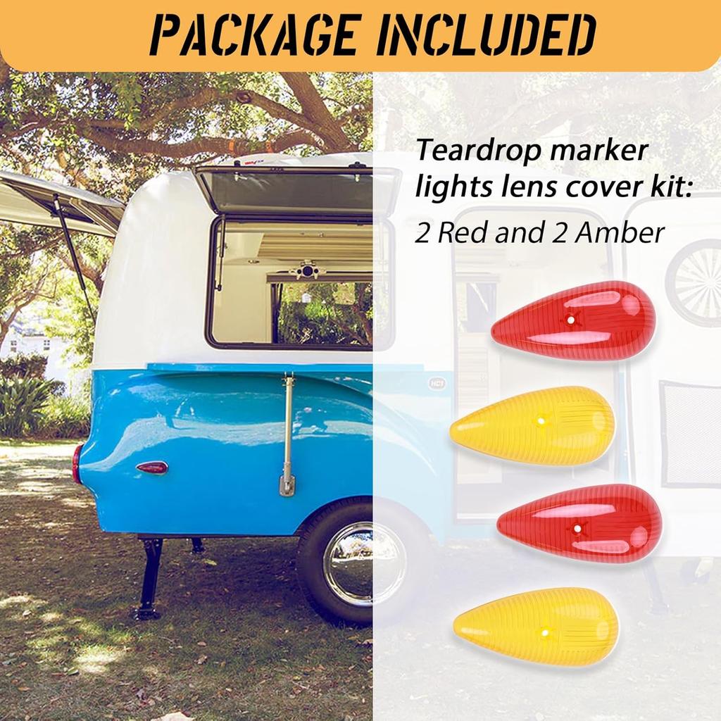4Pcs Teardrop Marker Lights Lenses Compatible with Airstream,Shasta,and other vintage travel trailers,For Pathfinder #662 teardrop marker lights,ONLY