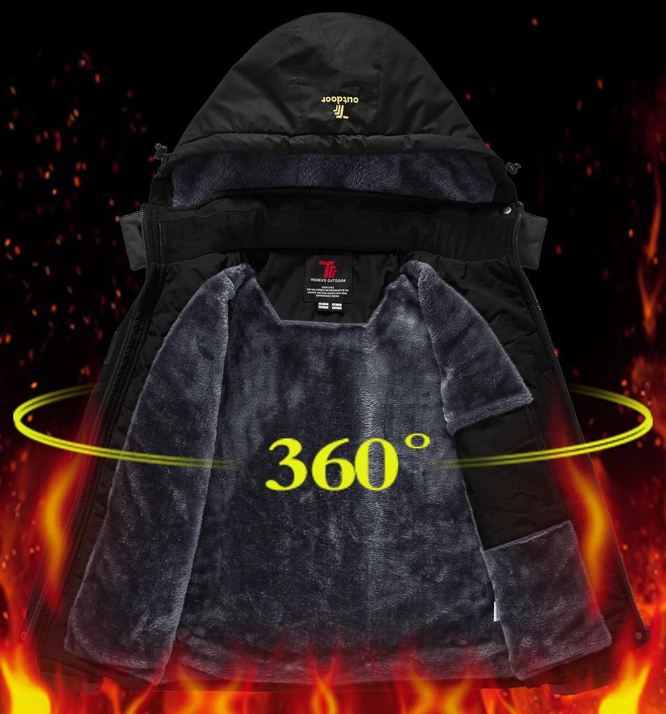 YSENTO Winter Jacket with Fleece Stand and Detachable and Warm for and Motorcycle Size 4XL Women's Lining, Collar, Hood, Windproof, Water-Repellent,