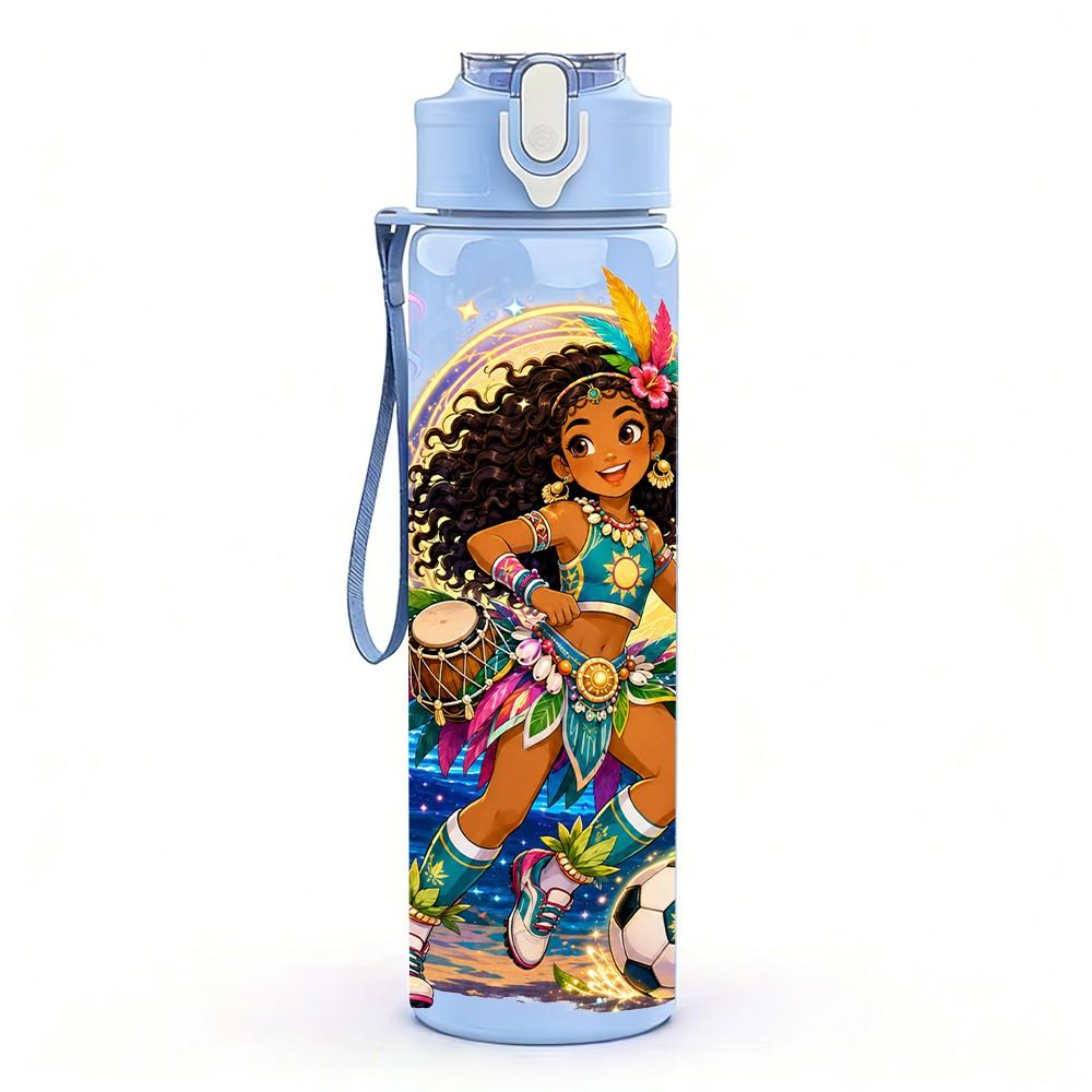 1PC Festive Carnival Color Crowd Scene 750ml Color Plastic Sports Water Bottle Leakproof Flip Straw Lid Suitable for Sports Office Home Use