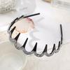 Korean Sparkly Rhinestone Flower Wavy Black Headband with Non-slip Teeth for Women