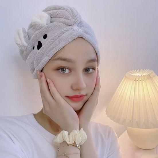 Mikrofaser Haarwickel Damen Koala Haartrockentuch mit Knopf Saugfähig Schnelltrocknend Haarhandtuch Turban Reduziert Frizz für Bad Dusche Spa