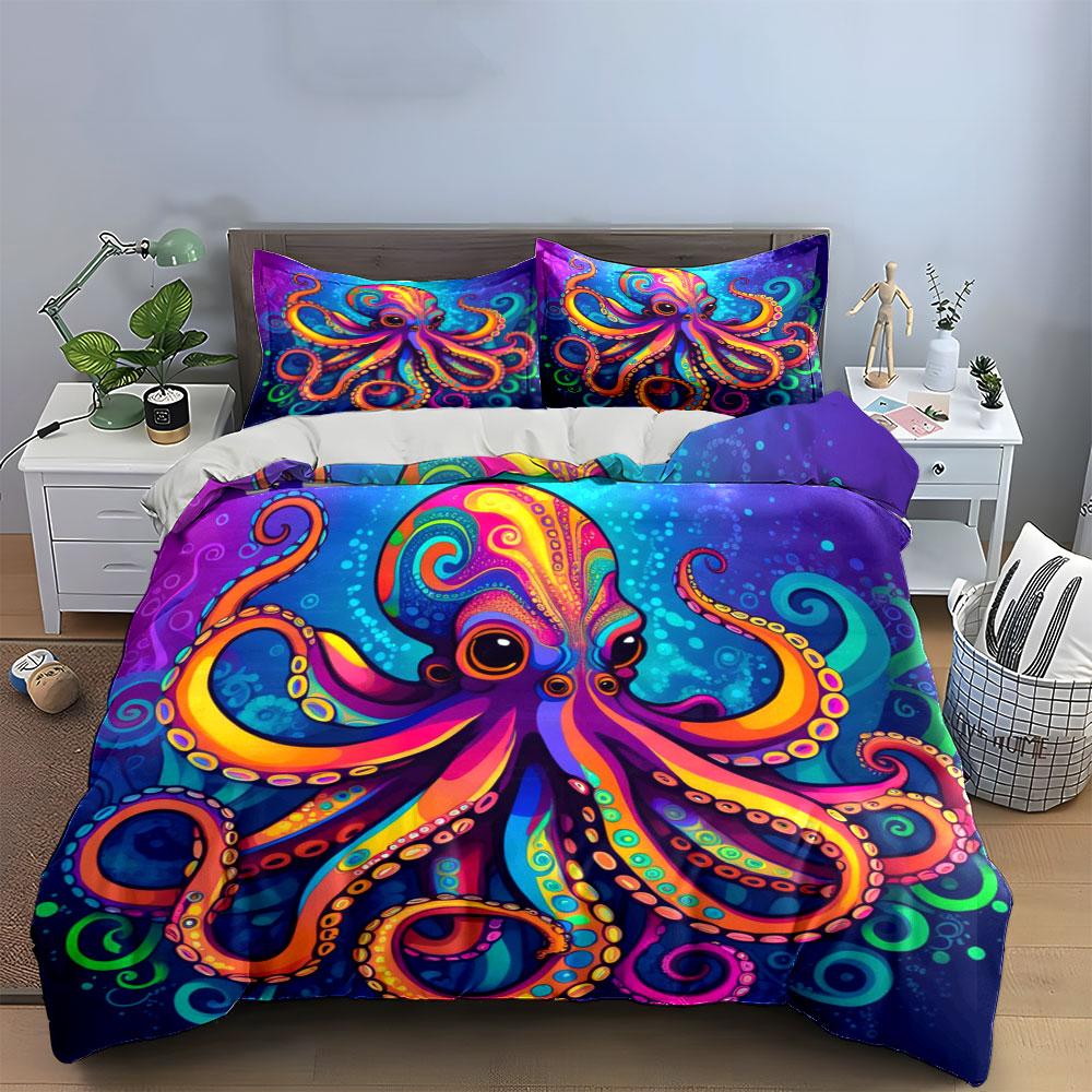 Colorful octopus with swirls. Bedding sets Duvet cover sets Duvet covers Pillowcases(1*Duvet Cover 2*Pillowcases without duvet insert)