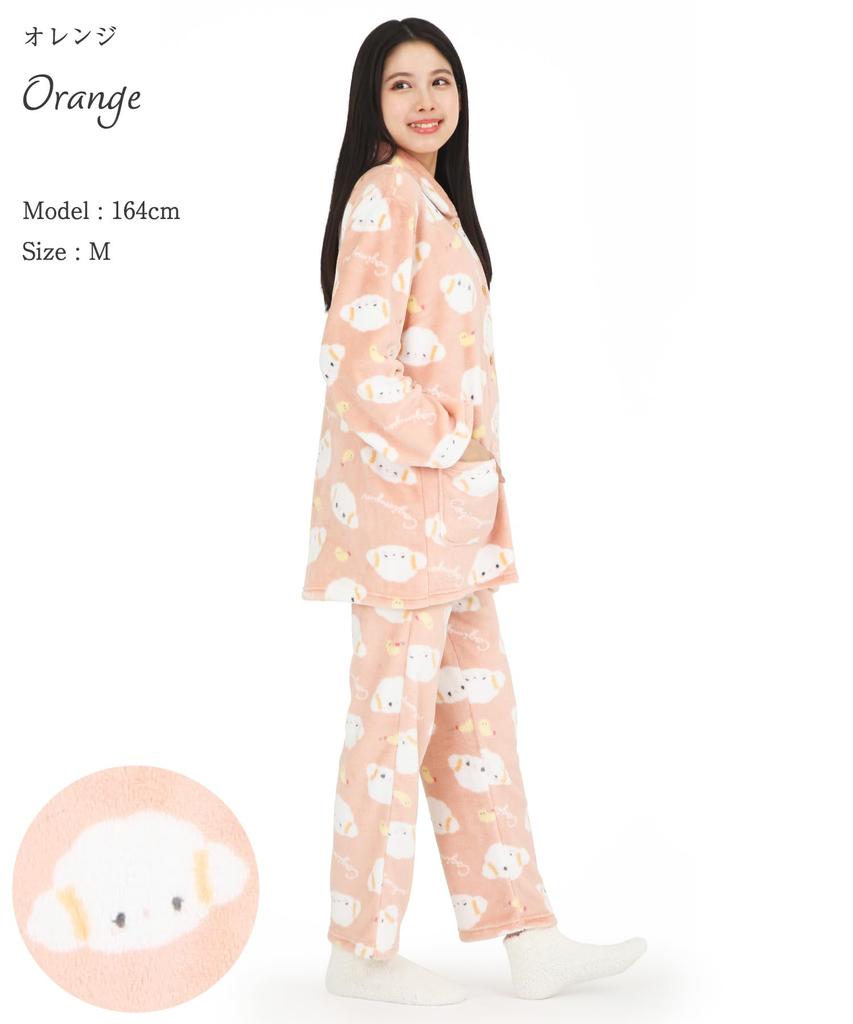 SAZAC Kogimyun Flannel Shirt Pajama Long Sleeve and Loungewear Women's Set, Pants, (Orange/L/SAN1870)