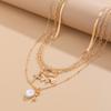 Wind Metal Sequined Butterfly Necklace, Fashionable Imitation Pearl Snake Bone Chain Stacked Collarbone Necklace