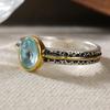 Creativity Inlaid Blue CZ Women's Ring Vintage Two Color Geometry Daily Wear Party Jewelry Anniversary Gift