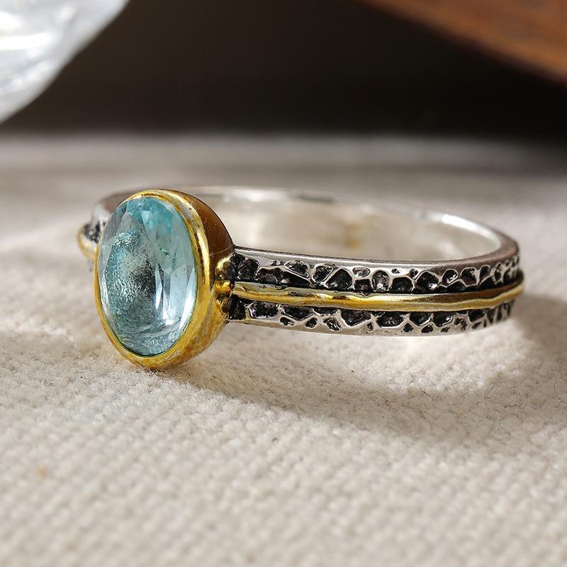 Creativity Inlaid Blue CZ Women's Ring Vintage Two Color Geometry Daily Wear Party Jewelry Anniversary Gift