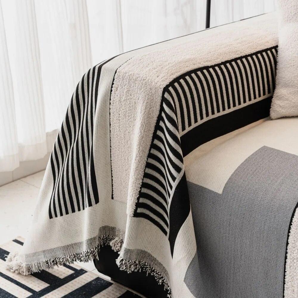 Tapis de Pique-nique de Camping Plaid pour Canapé de Salon Position Couple Moderne Luxe Plaid Color Block Couverture Douce