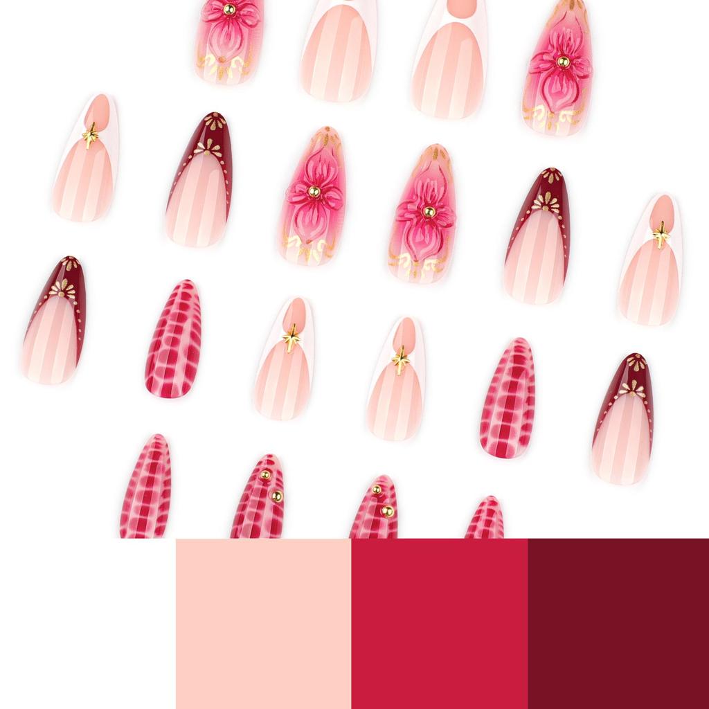 3D Ombre Floral Short Almond Wearable Nails – European & American Style