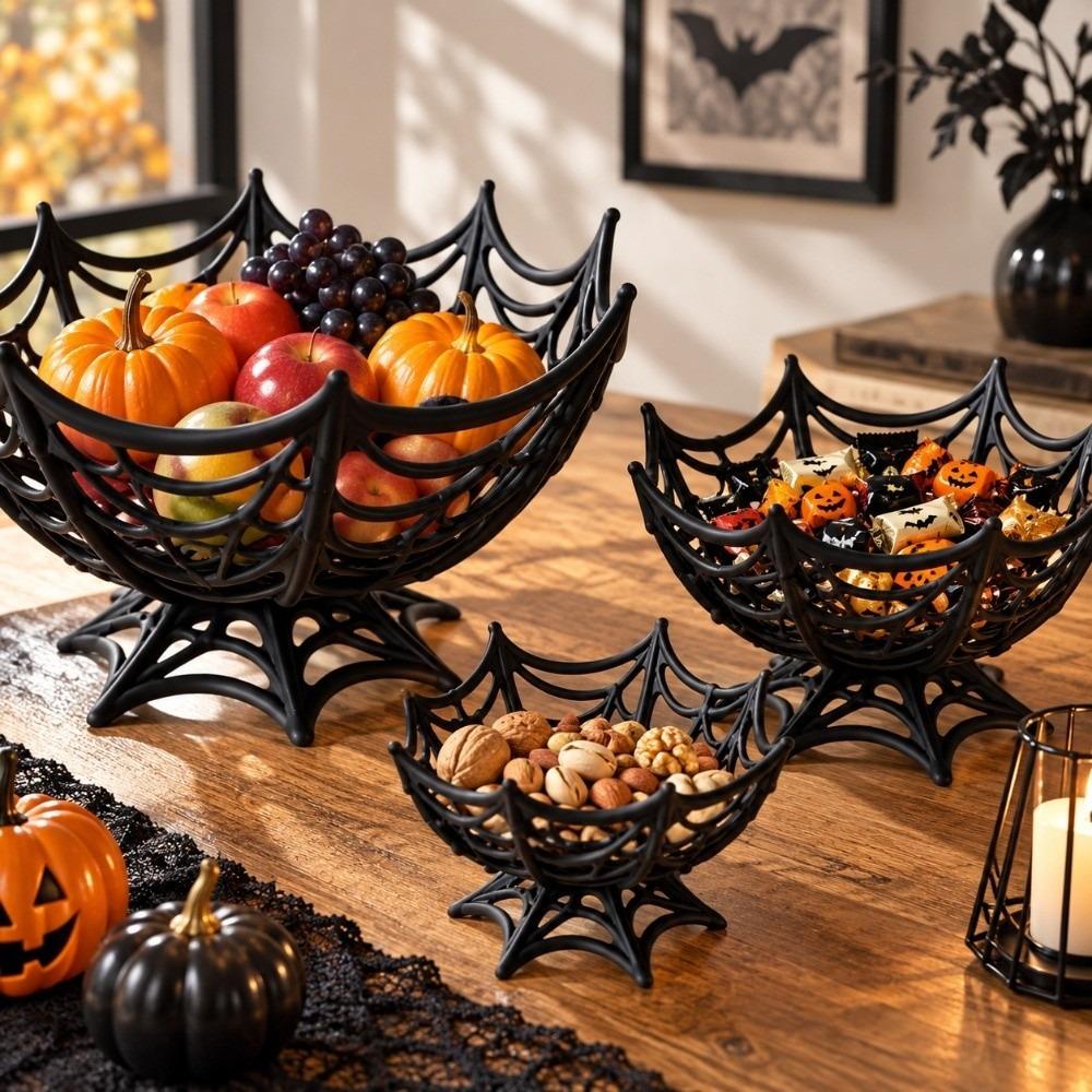 Hollow Out Candy Basket Creative Fruits Plate Bowl Funny Halloween Spider Web Basket Kids Gift