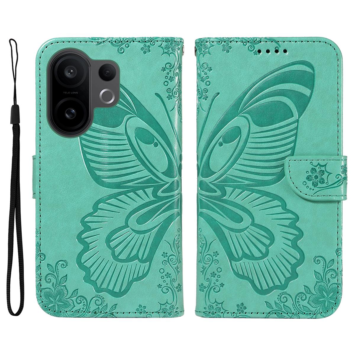 

For vivo X200 FE 5G/vivo S30 Pro mini 5G Case Butterfly Pattern PU Leather Folio Flip Phone Cover Green