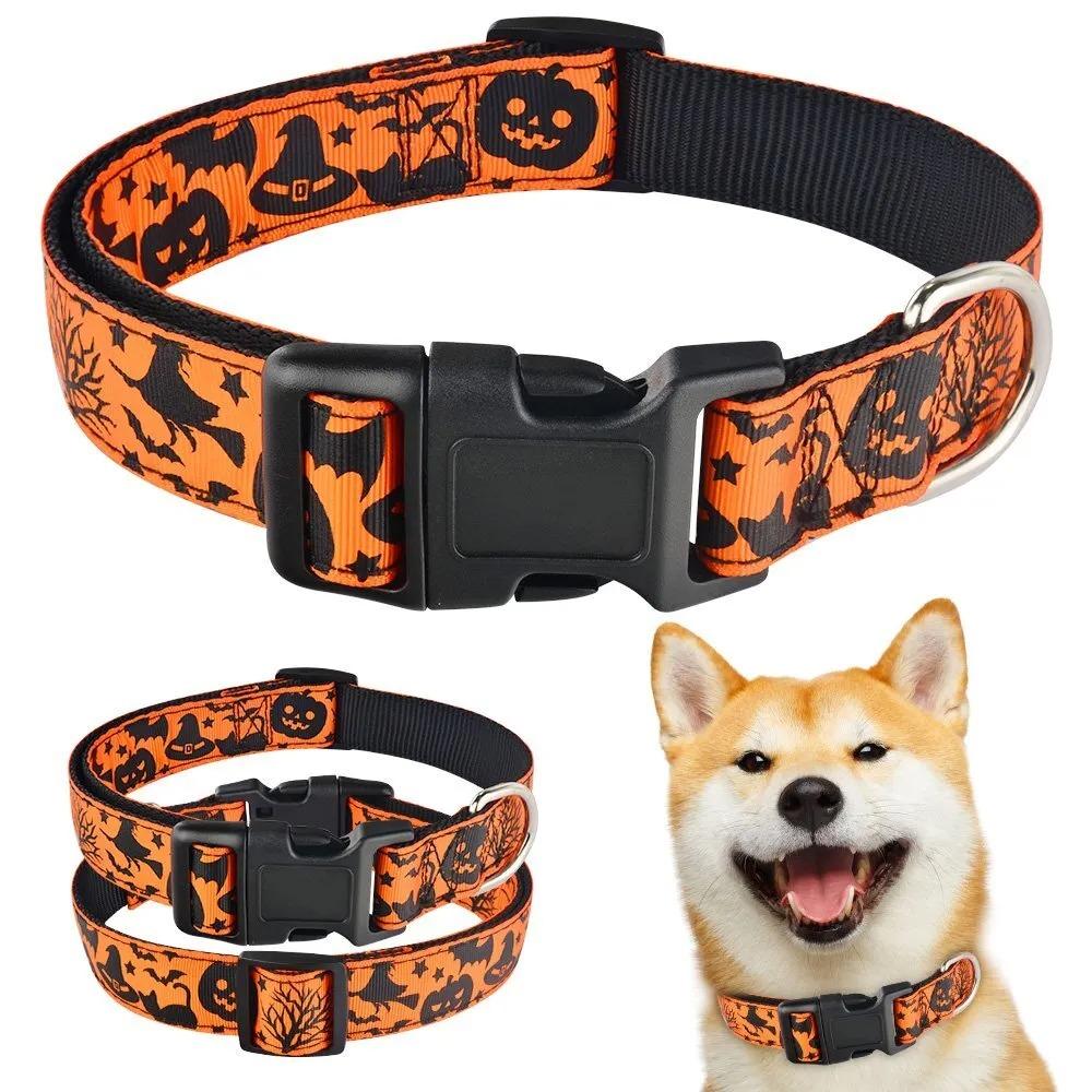 Orange Nylon Halloween Dog Collar Small Medium Large Pet Puppy Collar Adjustable