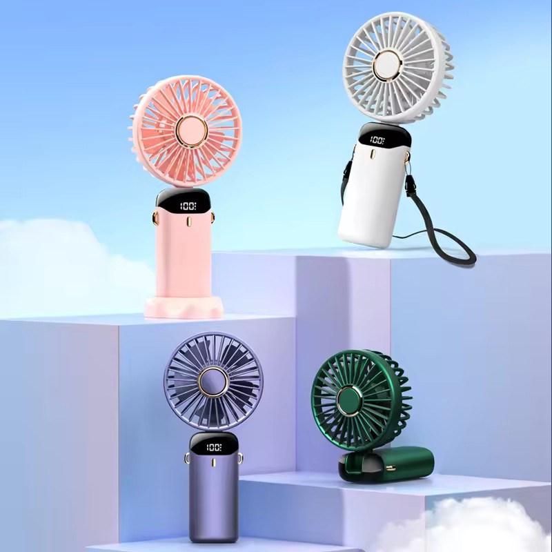 Mini ventilator portabil USB, pliabil, portabil, agățat pentru gât, ventilator reîncărcabil prin USB cu 5 viteze, cu suport pentru telefon și ecran de afișare