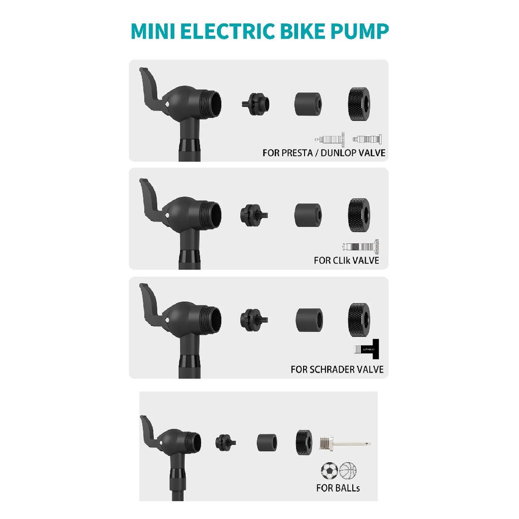 Portable 120PSI Wireless Air Pump Tire Inflator for MTB Road Bike with LED Screen Electric Air Pump Ftis Clik/Presta/Schrader