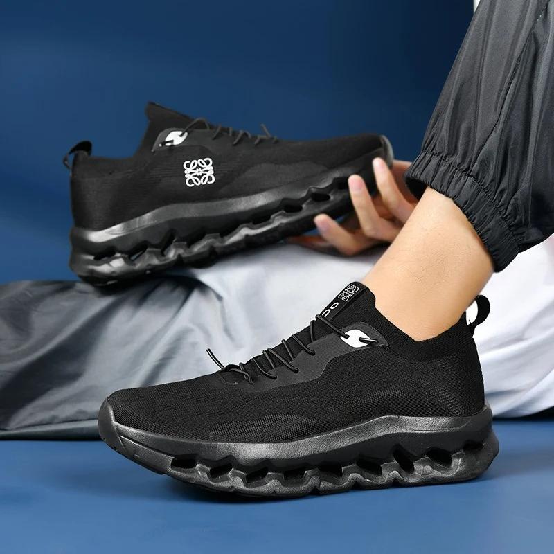 New Men'S Ultra-Light Running Shoes Cushioned Sports Shoes Men'S Breathable Thick Sole Flying Mesh Racing Shoes