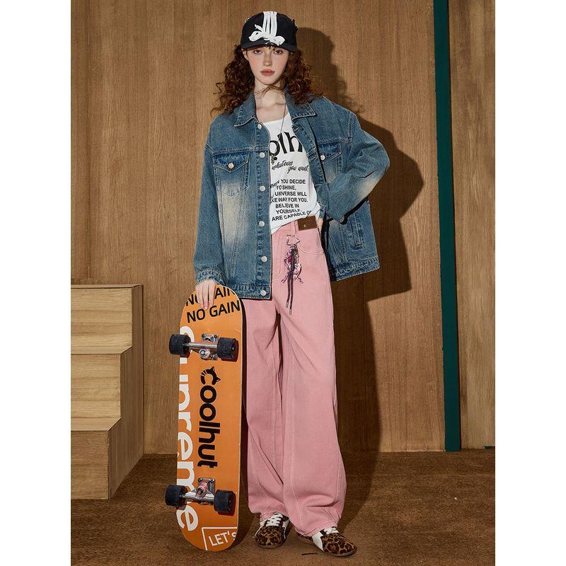 Coolhut American Retro Loose and Versatile Distressed Denim Jacket 2025 Autum Women's Fashion Jacket