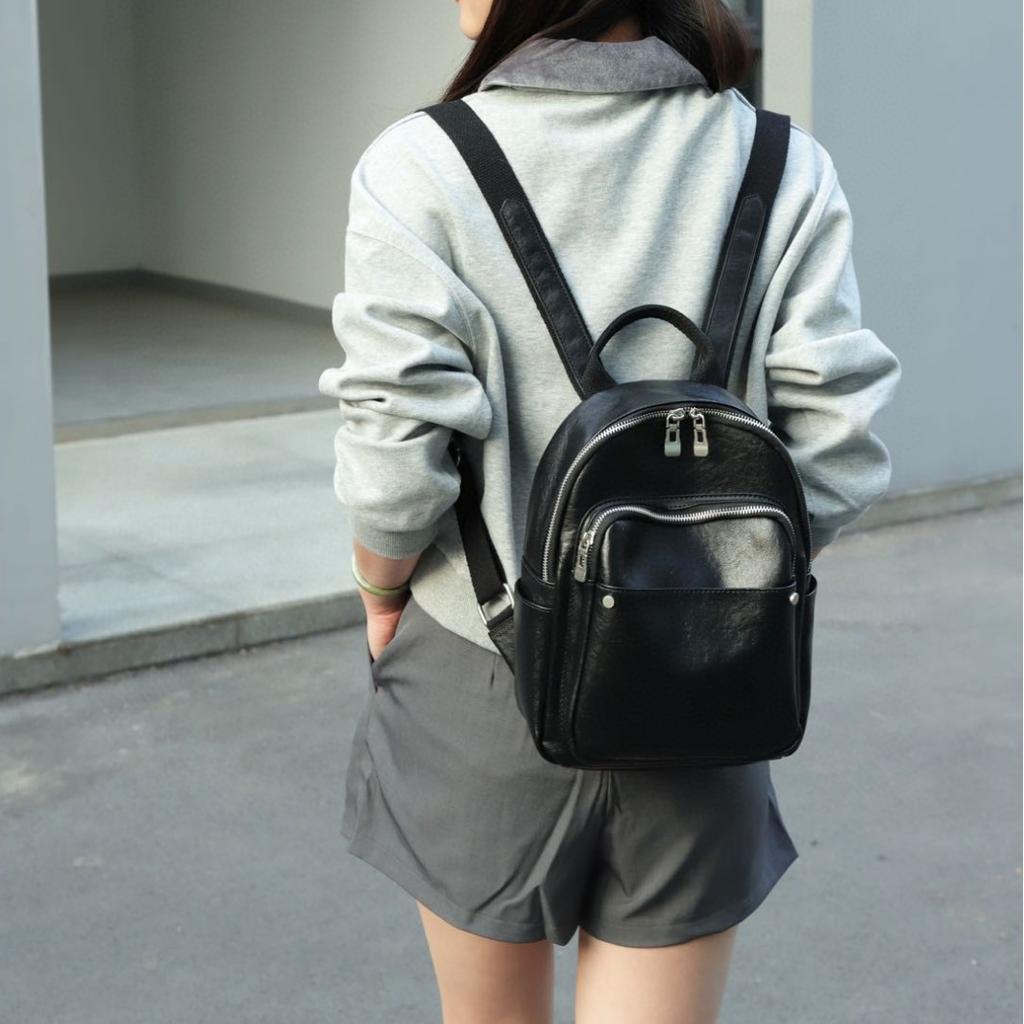 Top Layer Leather Backpack for Women Flocking Leather Backpack for Women Commuting Backpack