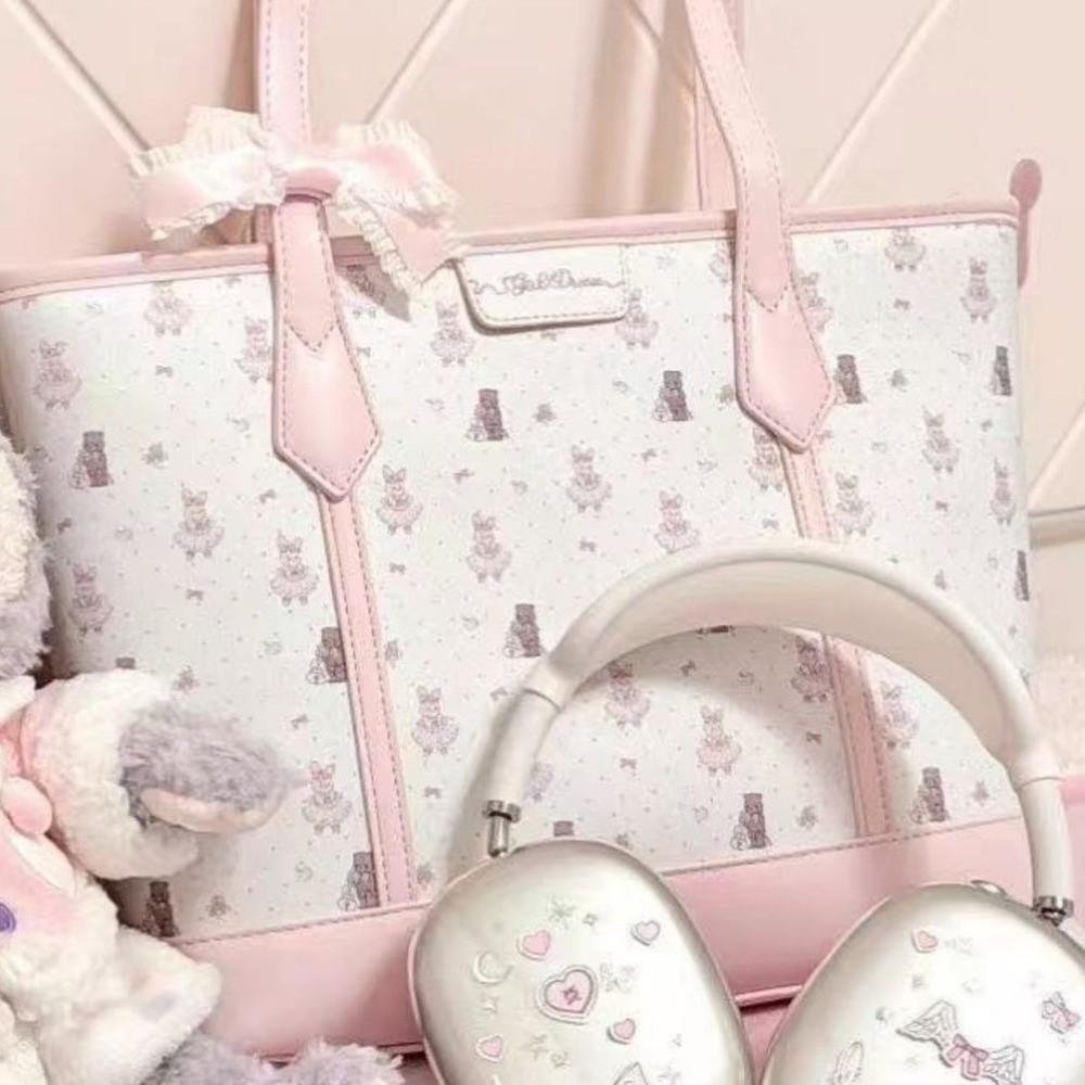 Cartoon Aesthetic Print Handbag PU Commuting Bag Kawaii Tote Bag  Casual Wear