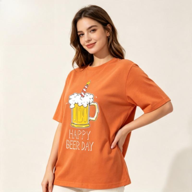 Funny Beer Lover Unisex Cotton Tshirt Happy Beer Day Beer Mug Candle Graphic Casual Birthday Gift Crew Neck Short Sleeve Tees