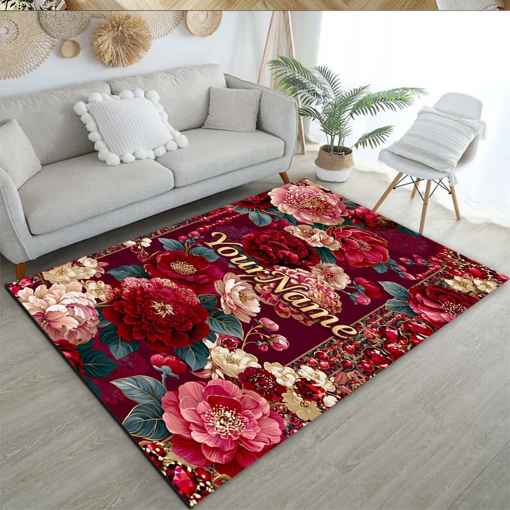Rose Customize Text Floor Mat Design for Dining Room Hallway Living Rooms Entryway Antislip Carpet Anime Office Decor Birthday/Christmas Gift