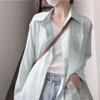 Summer Solid Color Lapel Collar Popularity Shirt Lady Thin Style Cardigan Long Sleeved Shirt Korean All-match Tops