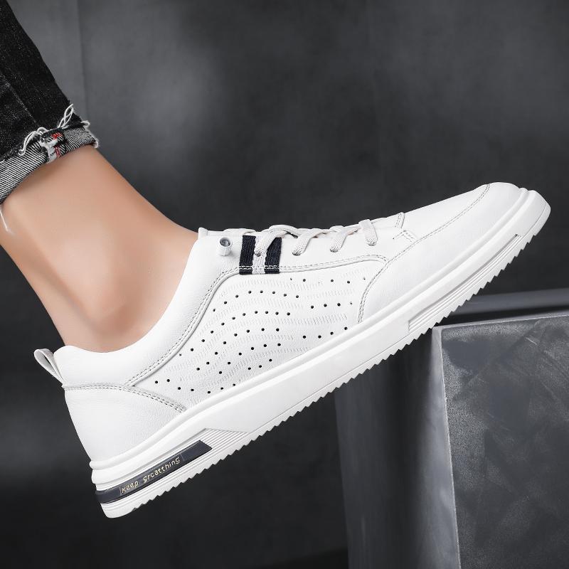 Fashion Genuine Leather Casual Men Shoes High Quality Classic White Hollow Out Men's Versatile Sneakers Flats Comfortable Mens Shoes