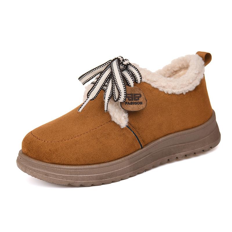 Women's Fur One Thick Bottom Heightening Winter Lightweight Padded Warm Snow Boots Non-slip Wear Casual Sports Lace-up Cotton Boots